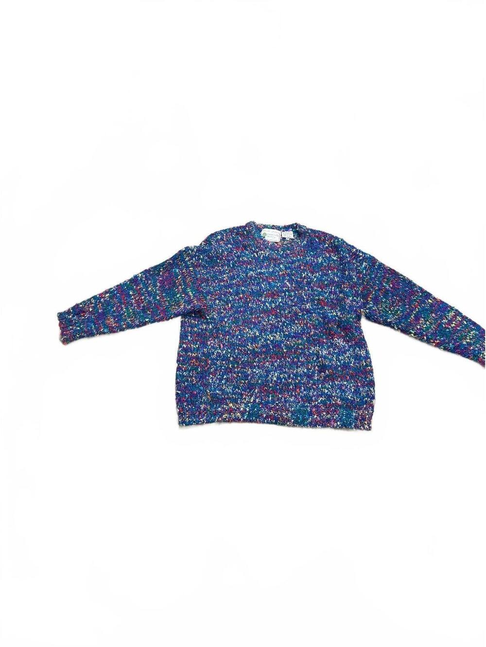 Vintage Organically Grown Multi-Color Knit Sweater with Wool and Acrylic Blend